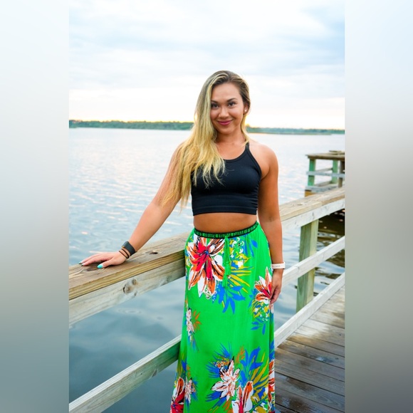 Flying Tomato Green A-Line Maxi Skirt Resort Wear - Picture 2 of 3